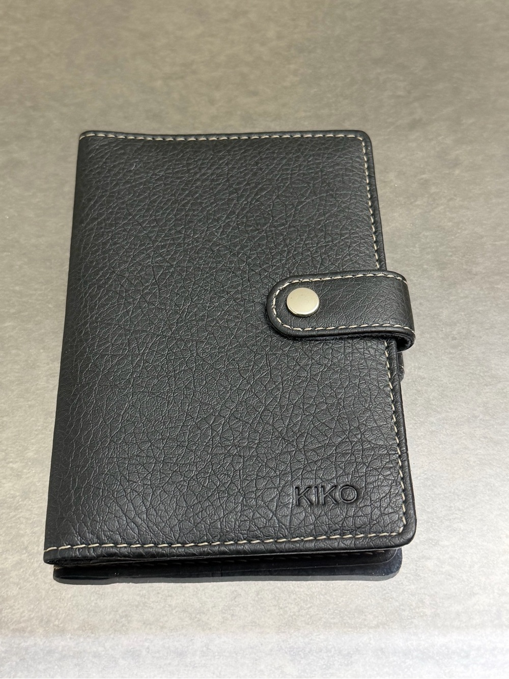 Kiko Black Textured Leather Card & Passport Holder with Snap Closure